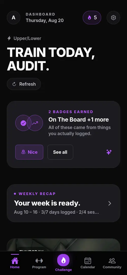 ESG app home screen showing today's tasks and the current week
