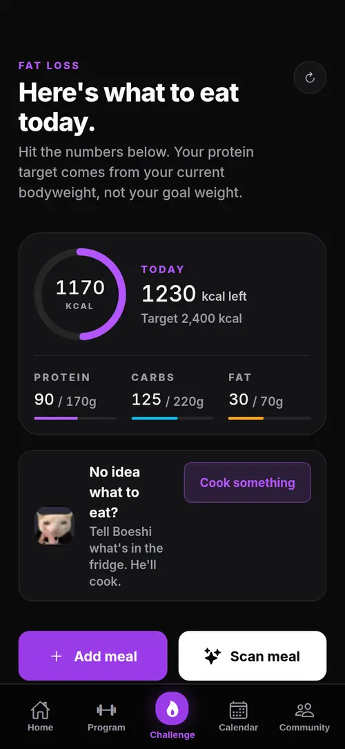 ESG app nutrition screen showing calorie and macro targets