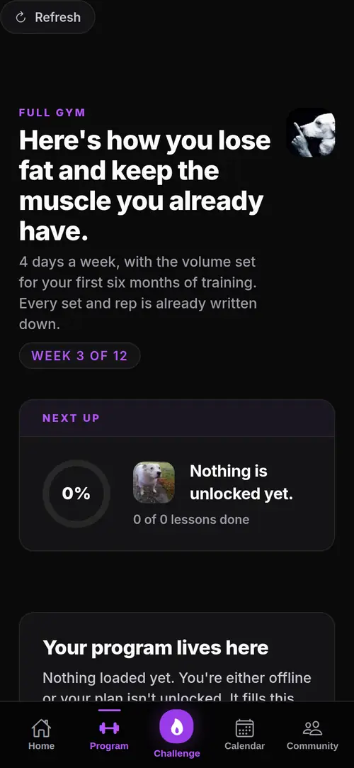 ESG program screen showing this week's workouts