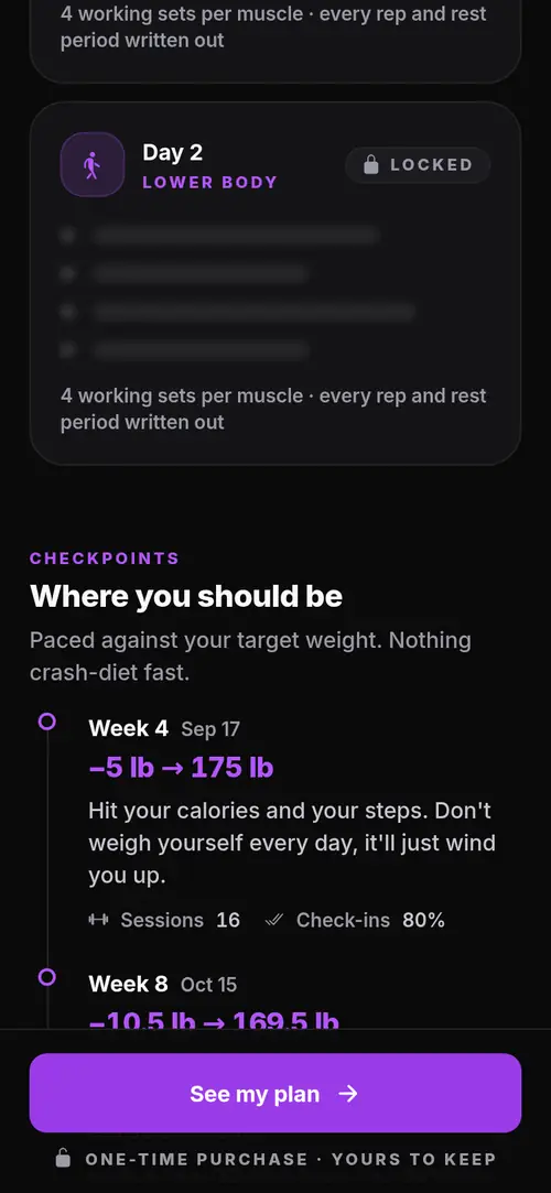 ESG screen showing weekly weight checkpoints