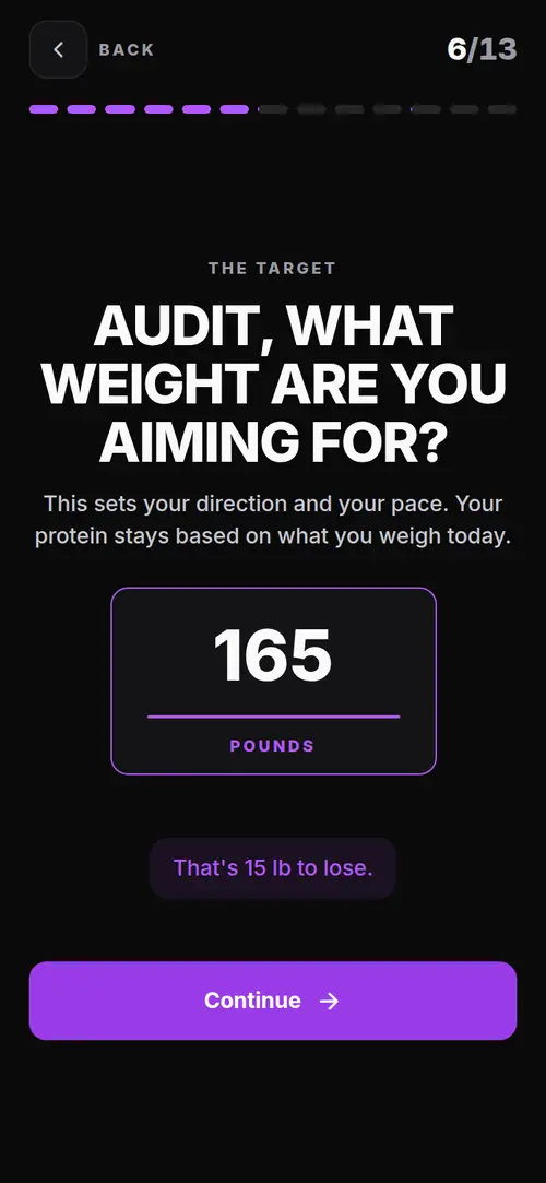 ESG quiz asking for your goal weight